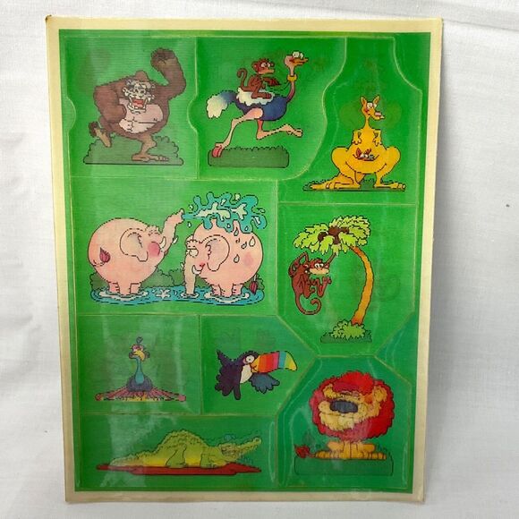 Vintage Stickers Hallmark Sticker Sheet 80s Lenticular Animals Magic Motion - Picture 1 of 2